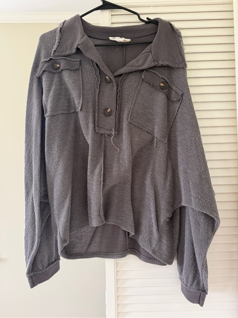 BiBi Distressed Pullover Jacket in Charcoal Gray
